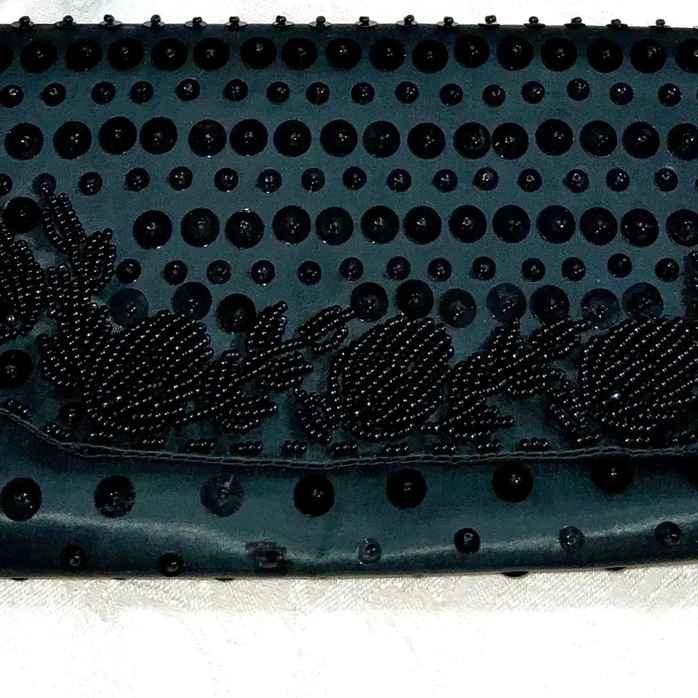 Vtg 1950’s Walborg Black Beaded Fold Over Envelope Clutch Formal Evening Event